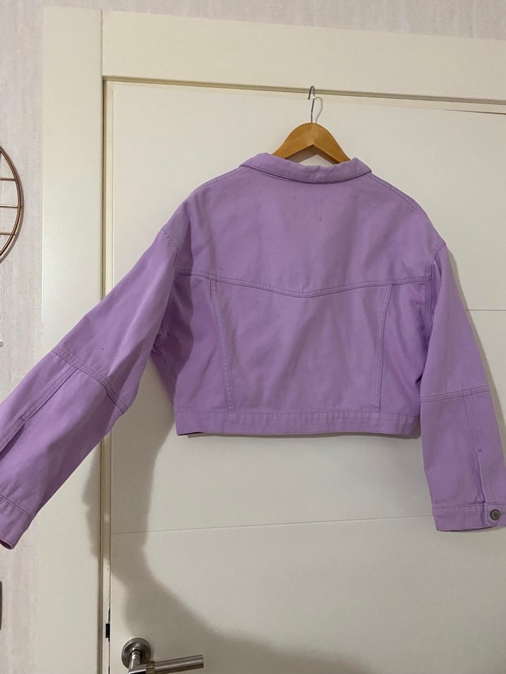 Mor Lila Kadın Denim Oversize Kot Ceket - Görsel 5