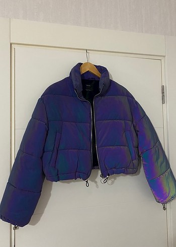 Bershka Reflektörlü Mor Şişme Mont - Görsel 2