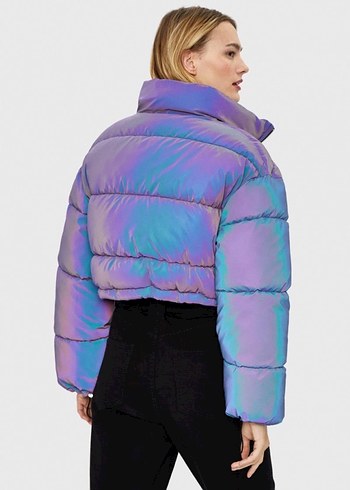 Bershka Reflektörlü Mor Şişme Mont - Görsel 7