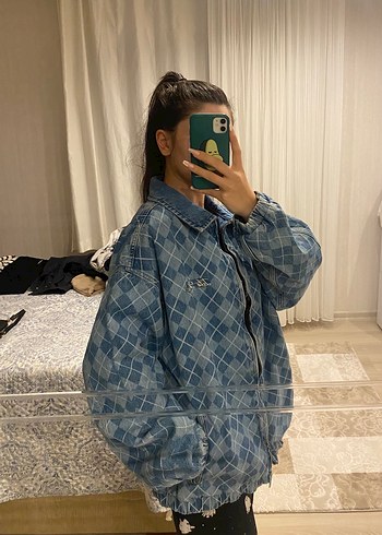 Vintage Ekose Desenli Denim Ceket Kot Ceket - Görsel 4