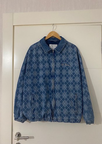 Vintage Ekose Desenli Denim Ceket Kot Ceket - Görsel 2