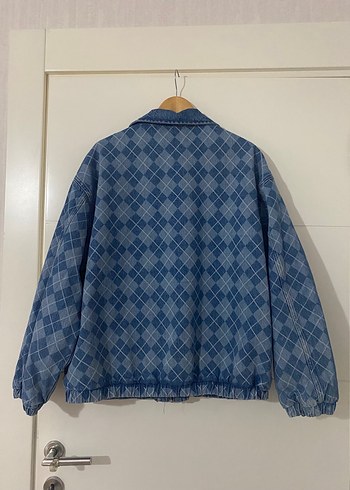 Vintage Ekose Desenli Denim Ceket Kot Ceket - Görsel 3