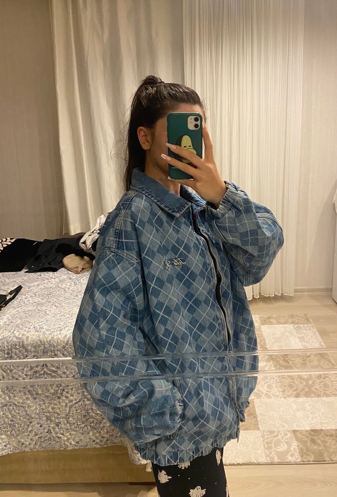 Vintage Ekose Desenli Denim Ceket Kot Ceket - Görsel 4