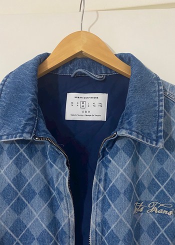 Vintage Ekose Desenli Denim Ceket Kot Ceket Mont - Görsel 7