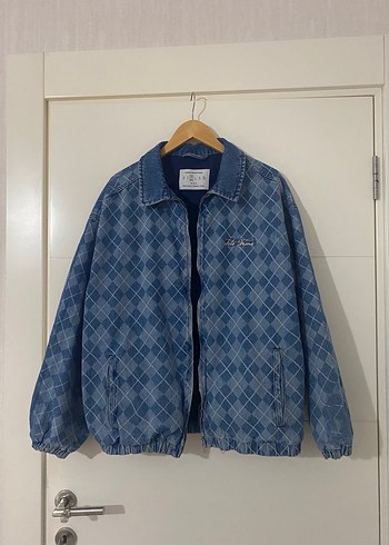 Vintage Ekose Desenli Denim Ceket Kot Ceket Mont - Görsel 5