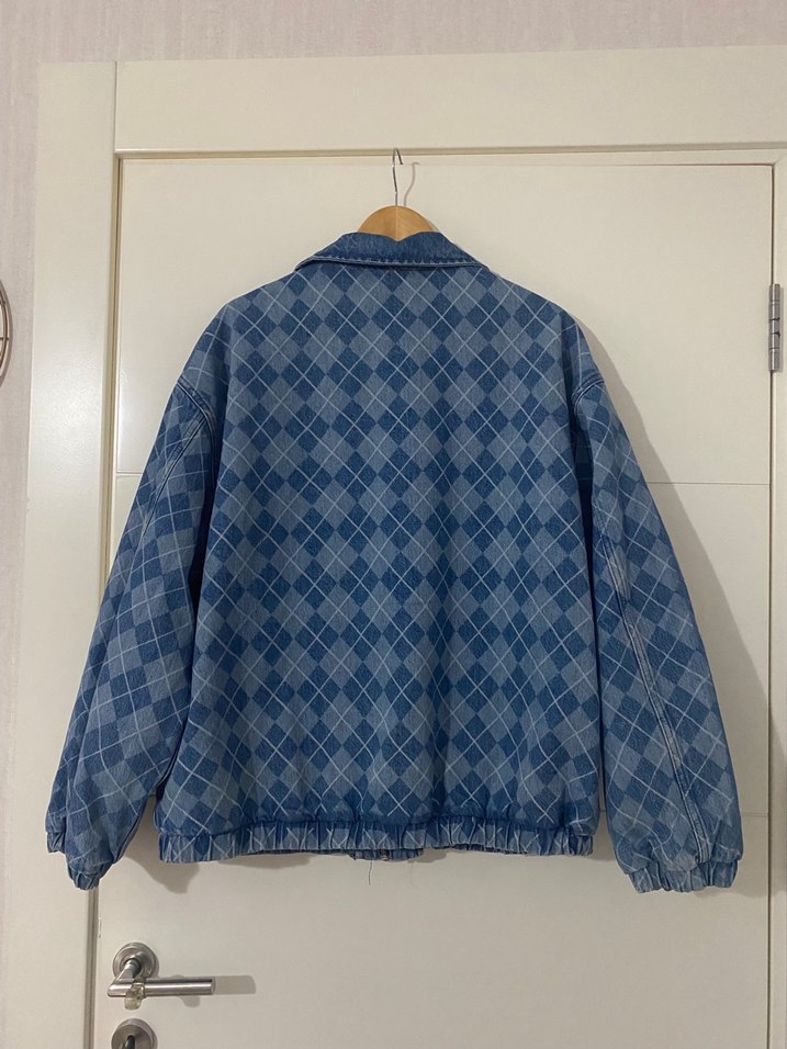 Vintage Ekose Desenli Denim Ceket Kot Ceket Mont - Görsel 3