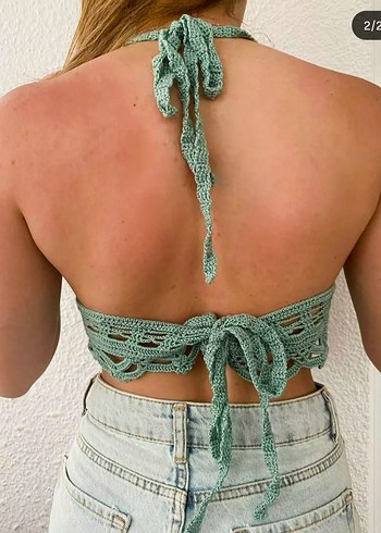 Zara Turkuaz Örgü Bohem Mini Büstiyer