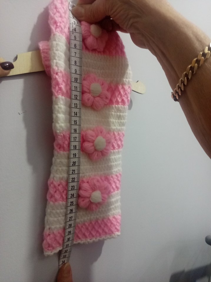 Pembe Beyaz Örgü Kedi Kıyafeti - Görsel 3