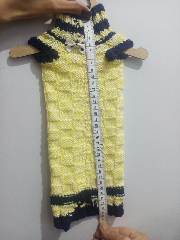 Sarı ve Lacivert Örgü Kedi Kıyafeti - Görsel 3