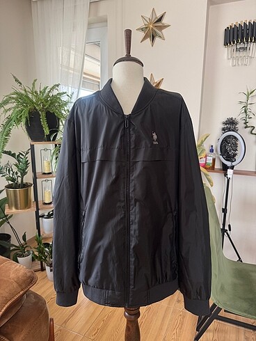 US Polo Erkek Siyah Yağmurluk Oversize