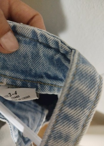 4 Yaş Beden mavi Renk Kız Çocuk Mavi Denim Askılı Elbise