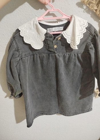 Nakışlı Gri Denim Elbise