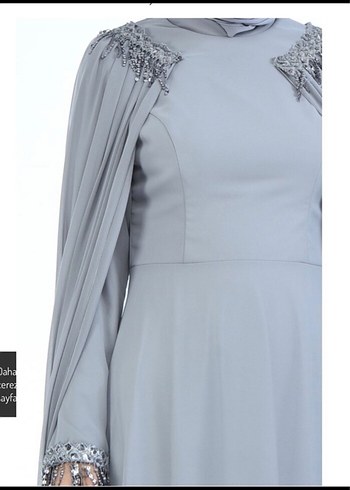 Drapeli Uzun Gri Tesettür Abiye Elbise - Görsel 2