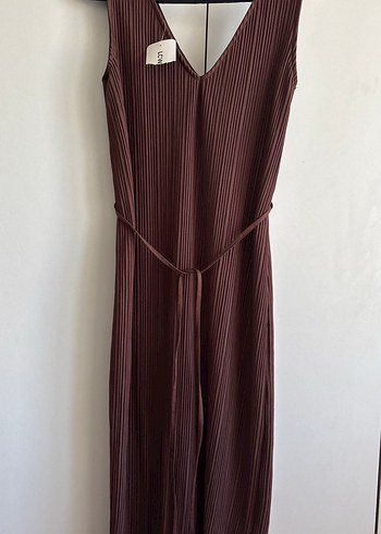 Kahverengi Piliseli Uzun Kadın elbise - Görsel 3