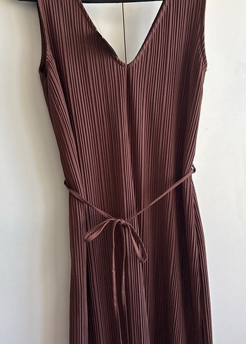 Kahverengi Piliseli Uzun Kadın elbise - Görsel 2