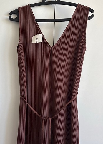 Kahverengi Piliseli Uzun Kadın elbise - Görsel 4