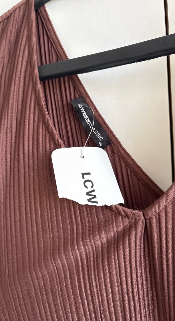 Kahverengi Piliseli Uzun Kadın elbise - Görsel 5