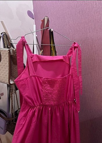 Pembe Uzun Askılı Fırfırlı Bohem Elbise - Görsel 3