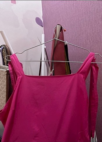 Pembe Uzun Askılı Fırfırlı Bohem Elbise - Görsel 2