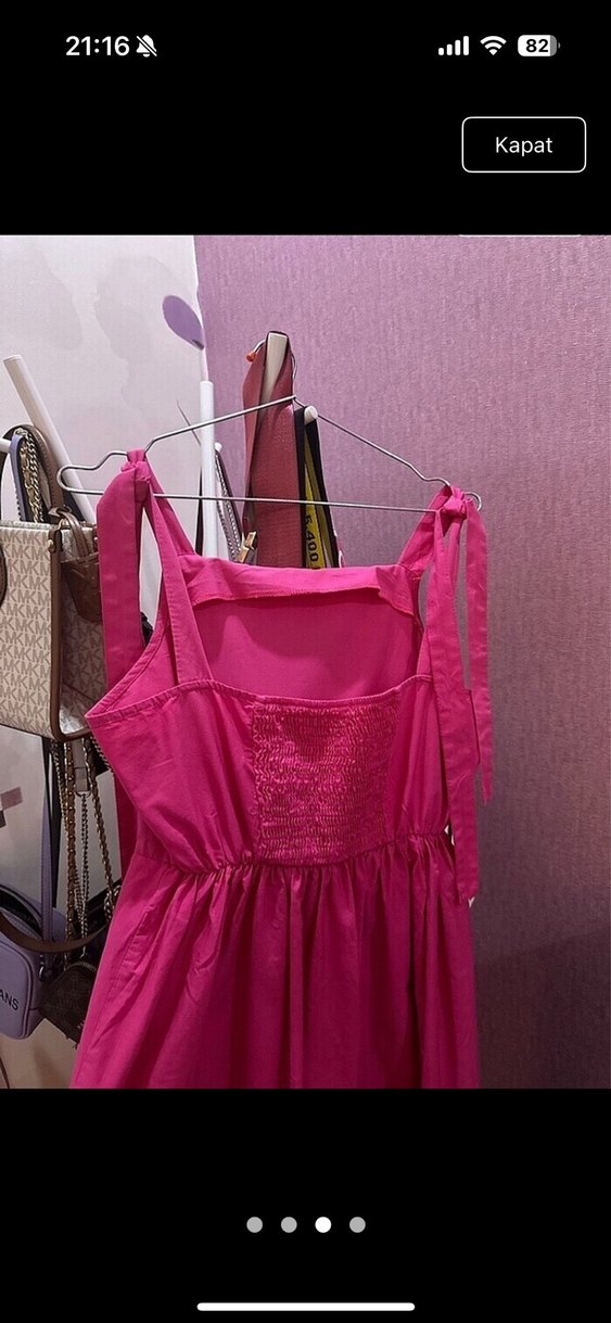 Pembe Uzun Askılı Fırfırlı Bohem Elbise - Görsel 3