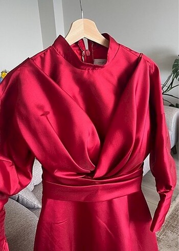 Bordo Uzun Drapeli Kadın Abiye kenzel - Görsel 4