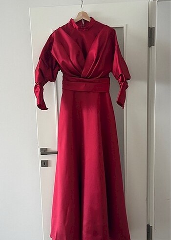 Bordo Uzun Drapeli Kadın Abiye kenzel - Görsel 5