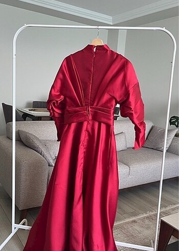 Bordo Uzun Drapeli Kadın Abiye kenzel - Görsel 3