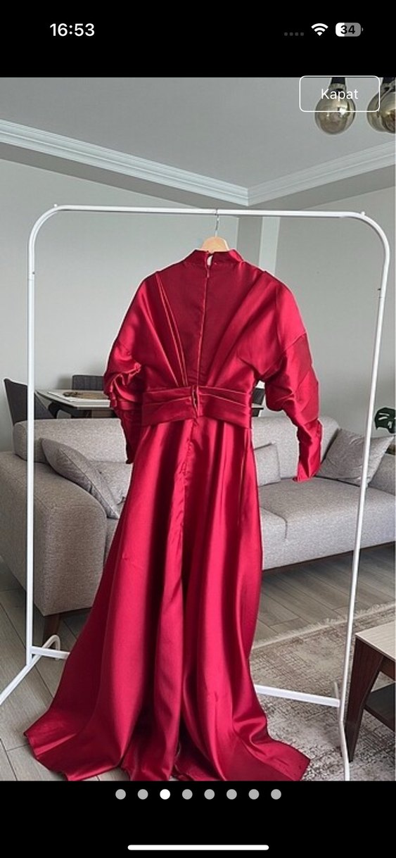 Bordo Uzun Drapeli Kadın Abiye kenzel - Görsel 3