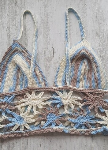 Diğer El Örmesi Çiçekli Bralet Crop Büstiyer