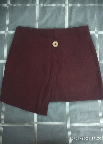 Bordo Düğmeli Kısa Mini Etek