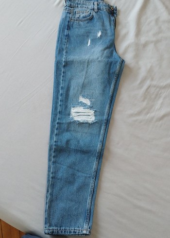 Kadın Mavi Bol Kesim Midi Boy Denim Pantolon