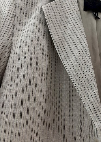 Vero Moda Gri Çizgili Kısa Kadın Blazer Ceket-Pantolon