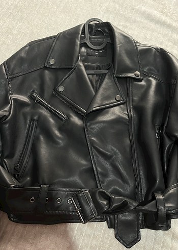 Tokalı Siyah Deri Biker Ceket - Görsel 4