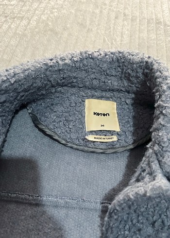 Düğmeli mavi peluş Kadın Ceket kaban - Görsel 5