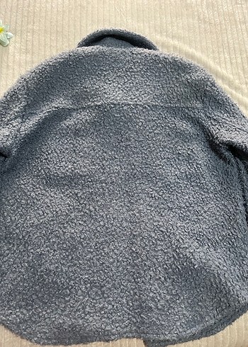 Düğmeli mavi peluş Kadın Ceket kaban - Görsel 2