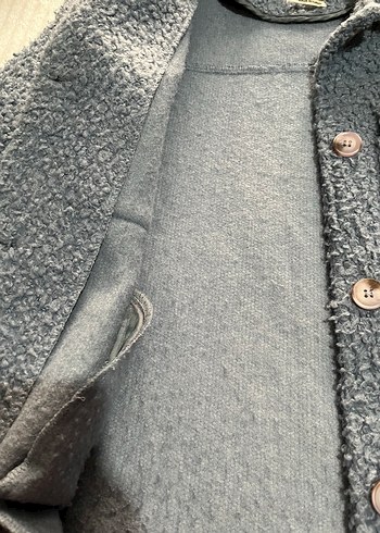 Düğmeli mavi peluş Kadın Ceket kaban - Görsel 4