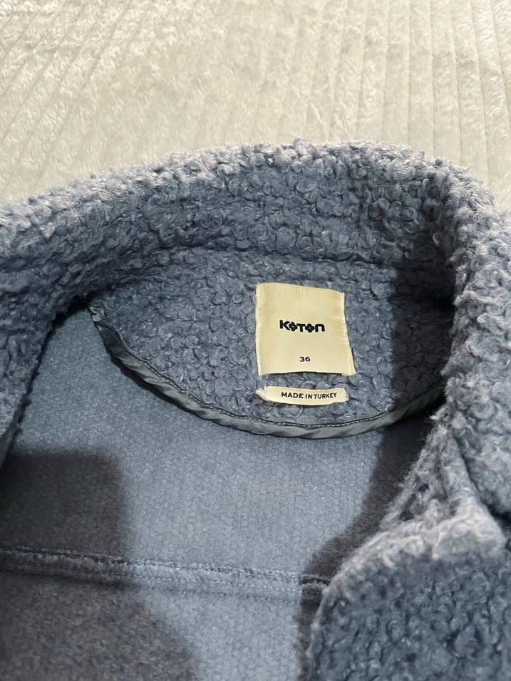 Düğmeli mavi peluş Kadın Ceket kaban - Görsel 5