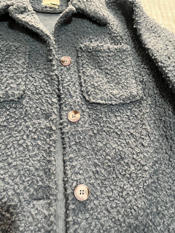 Düğmeli mavi peluş Kadın Ceket kaban - Görsel 3