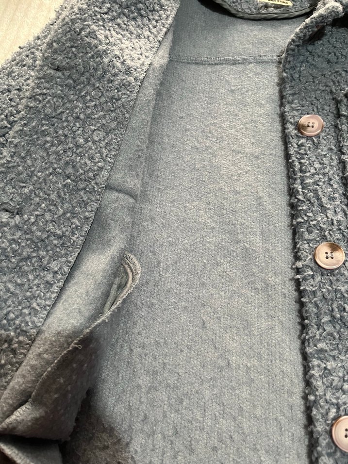 Düğmeli mavi peluş Kadın Ceket kaban - Görsel 4