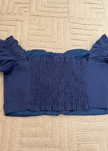 Düğmeli mavi Keten Kadın Bluz - Görsel 3