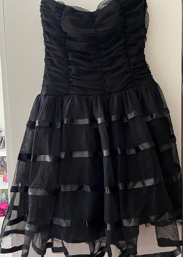 Siyah kısa abiye elbise - Görsel 4