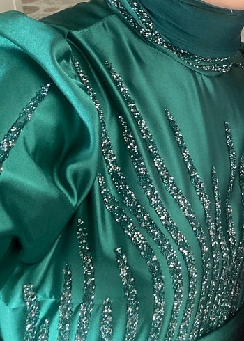 Turkuaz Parlak Uzun Kollu Bohem Elbise - Görsel 5