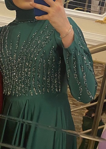 Turkuaz Parlak Uzun Kollu Bohem Elbise - Görsel 6