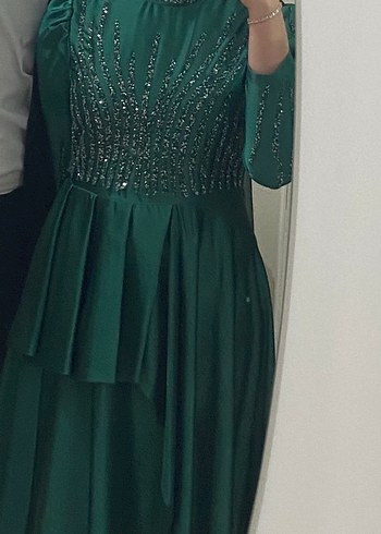 Turkuaz Parlak Uzun Kollu Bohem Elbise - Görsel 4