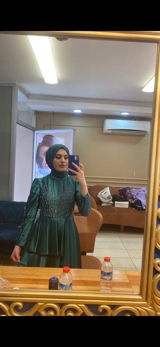 Turkuaz Parlak Uzun Kollu Bohem Elbise - Görsel 2