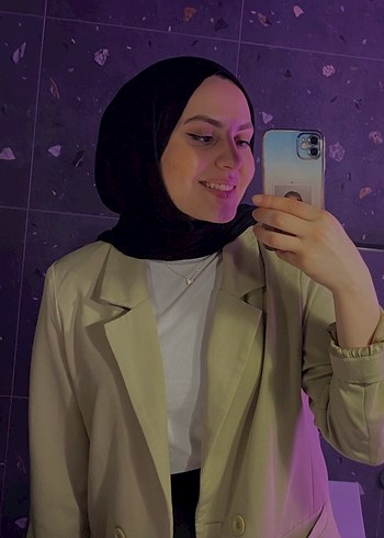 Bej Düğmeli Kadın Keten Blazer Ceket - Görsel 2