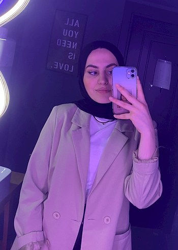 Bej Düğmeli Kadın Keten Blazer Ceket - Görsel 3