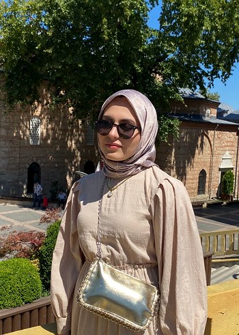 Bej Bol Kesim Uzun Keten Elbise - Görsel 4