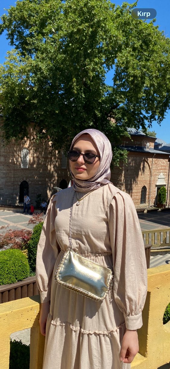 Bej Bol Kesim Uzun Keten Elbise - Görsel 4