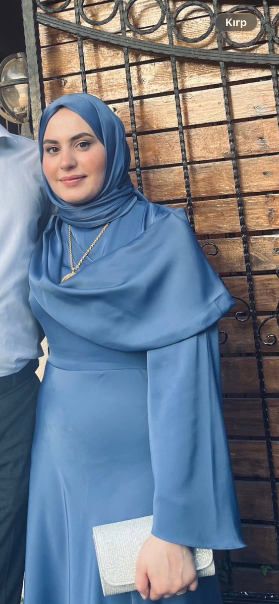 Mavi Parlak Uzun Drapeli Kadın Elbise - Görsel 3